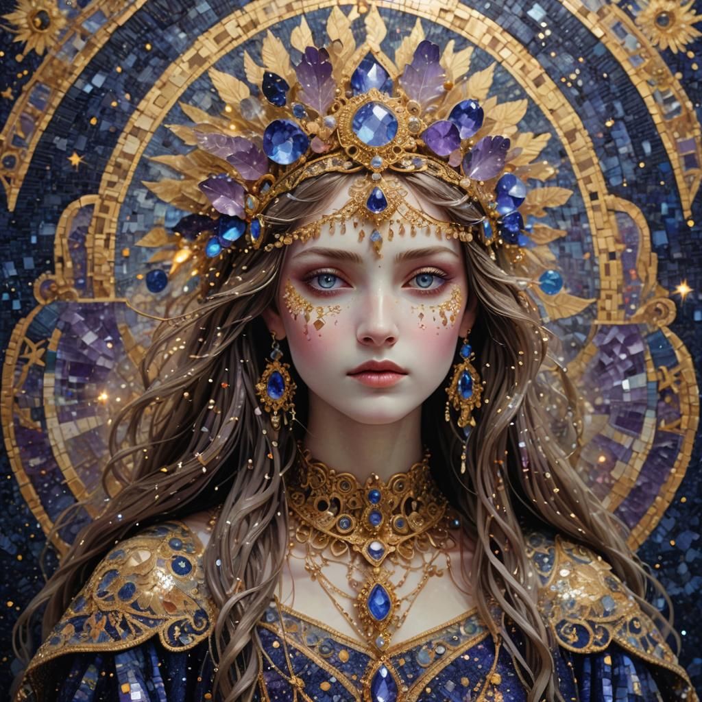 Ethereal Pixel Mosaic Lady in Hyperrealistic 3D Fantasy