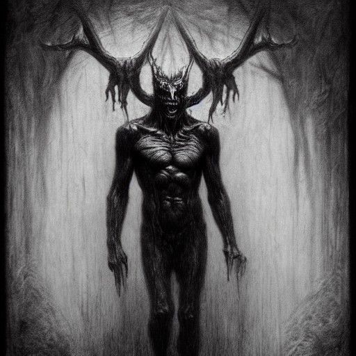 Detailed Wendigo Drawing in Horror Style