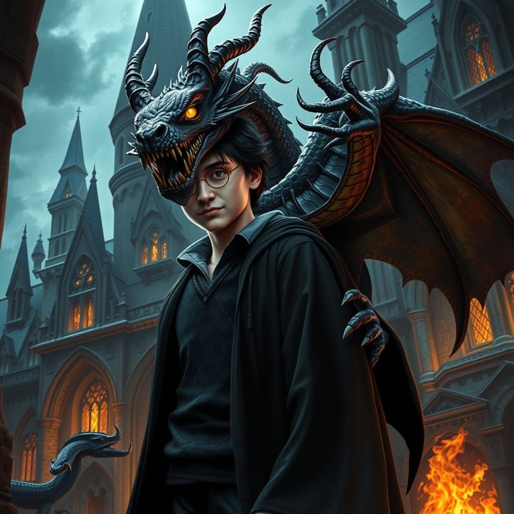 Dragon Harry Potter and Draco Malfoy at Hogwarts