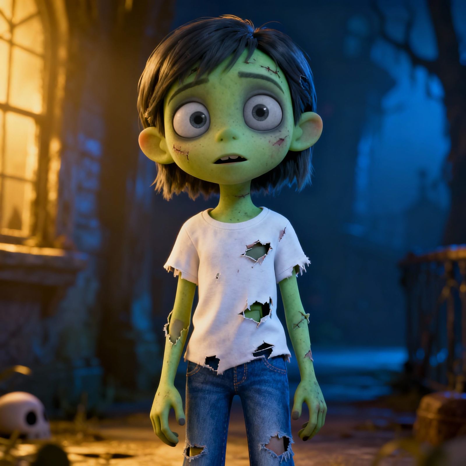 Young Zombie Girl in Classic Disney Animation Style