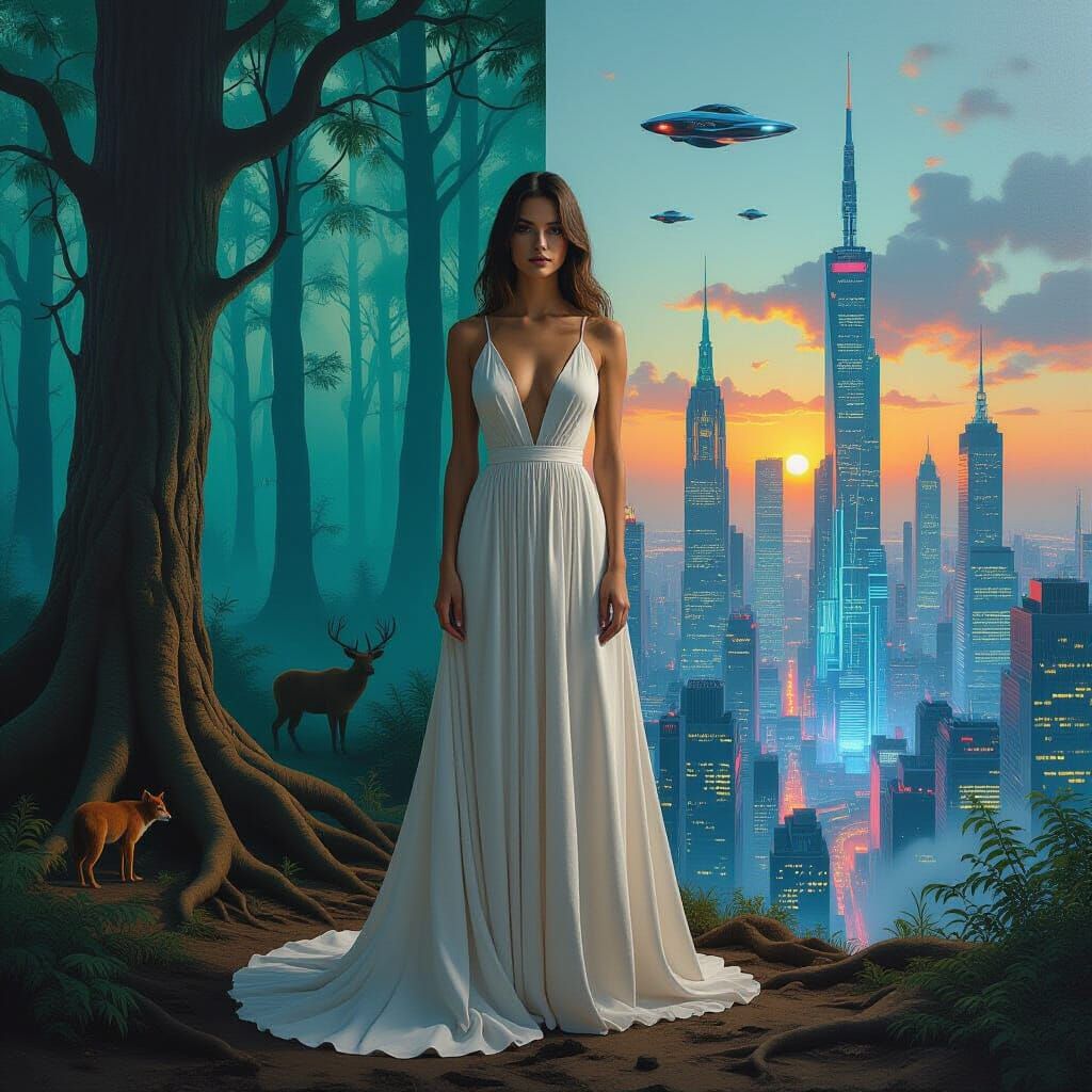 Surreal Juxtaposition: Nature Meets Metropolis