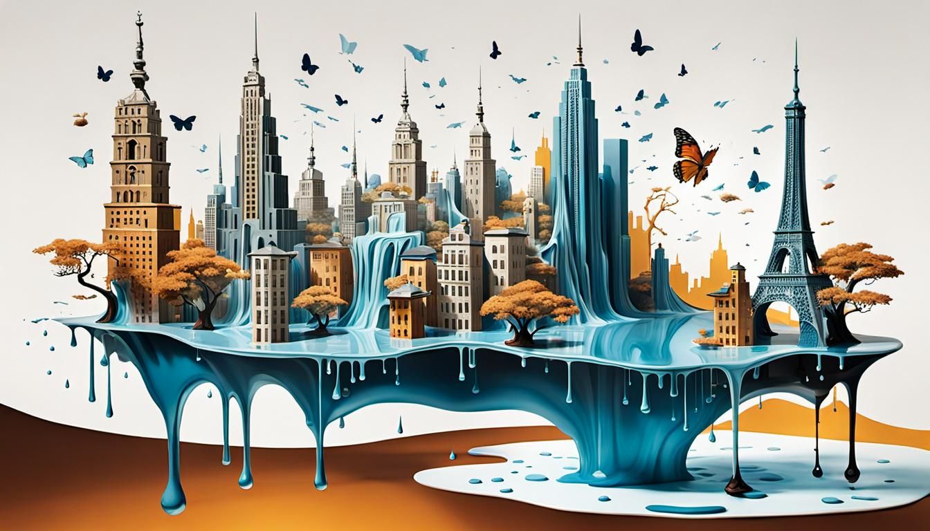 Surreal Melting Cityscape Inspired by Salvador Dalí