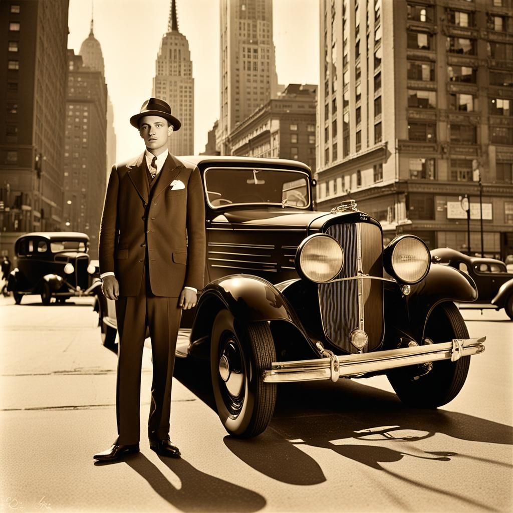 Gangster Poses in 1930s New York Sepia Photo