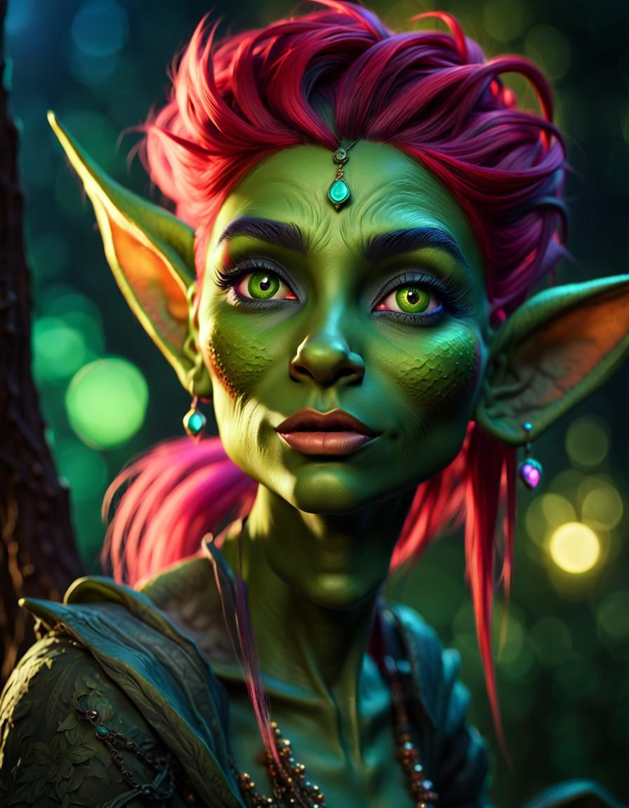 Enchanting Goblin Woman Portrait in Moonlight