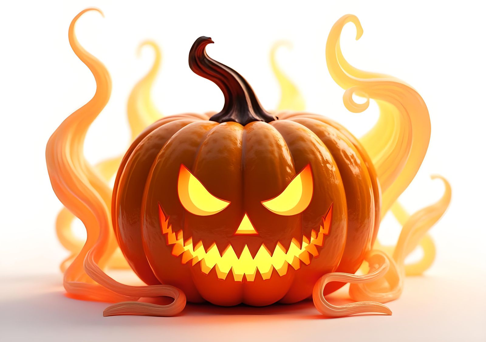 Scary Orange Halloween Pumpkin Isolated, Detailed Matte Pain...