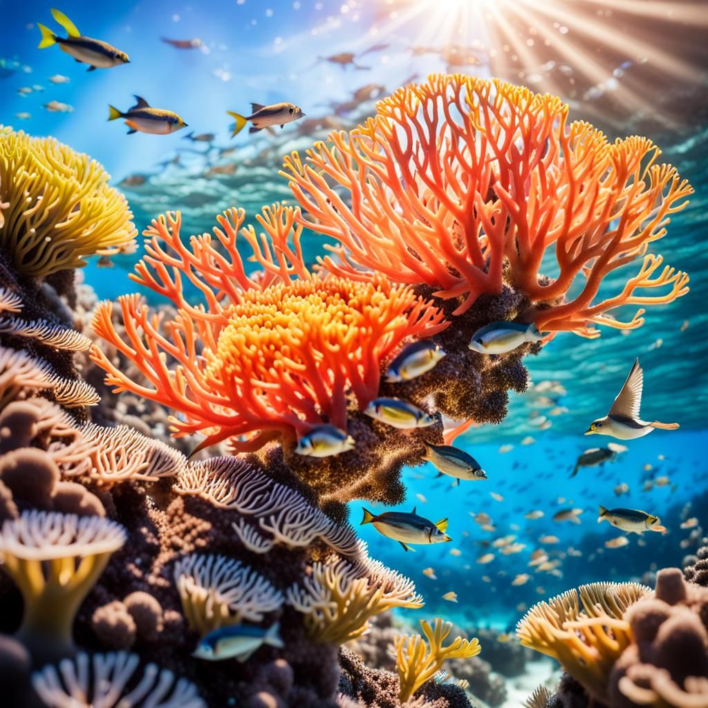 Glossy Coral Reef Ecosystem Under the Sea