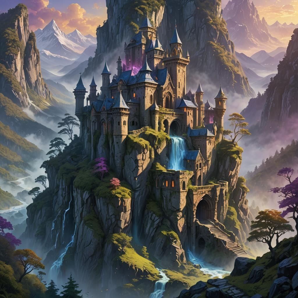 Mystical Ruin in Mountain Fantasy Landscape