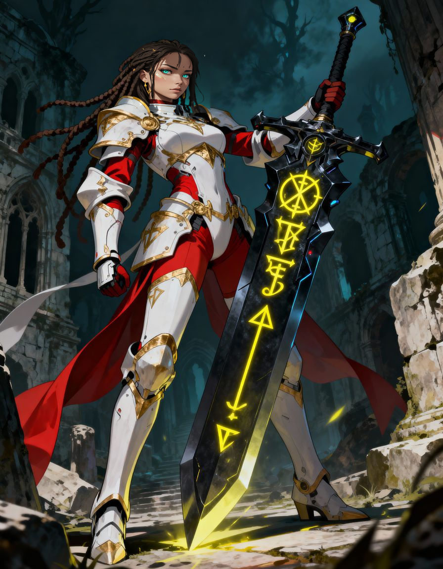 Arla Everheart with her Runic Obsidian Sword