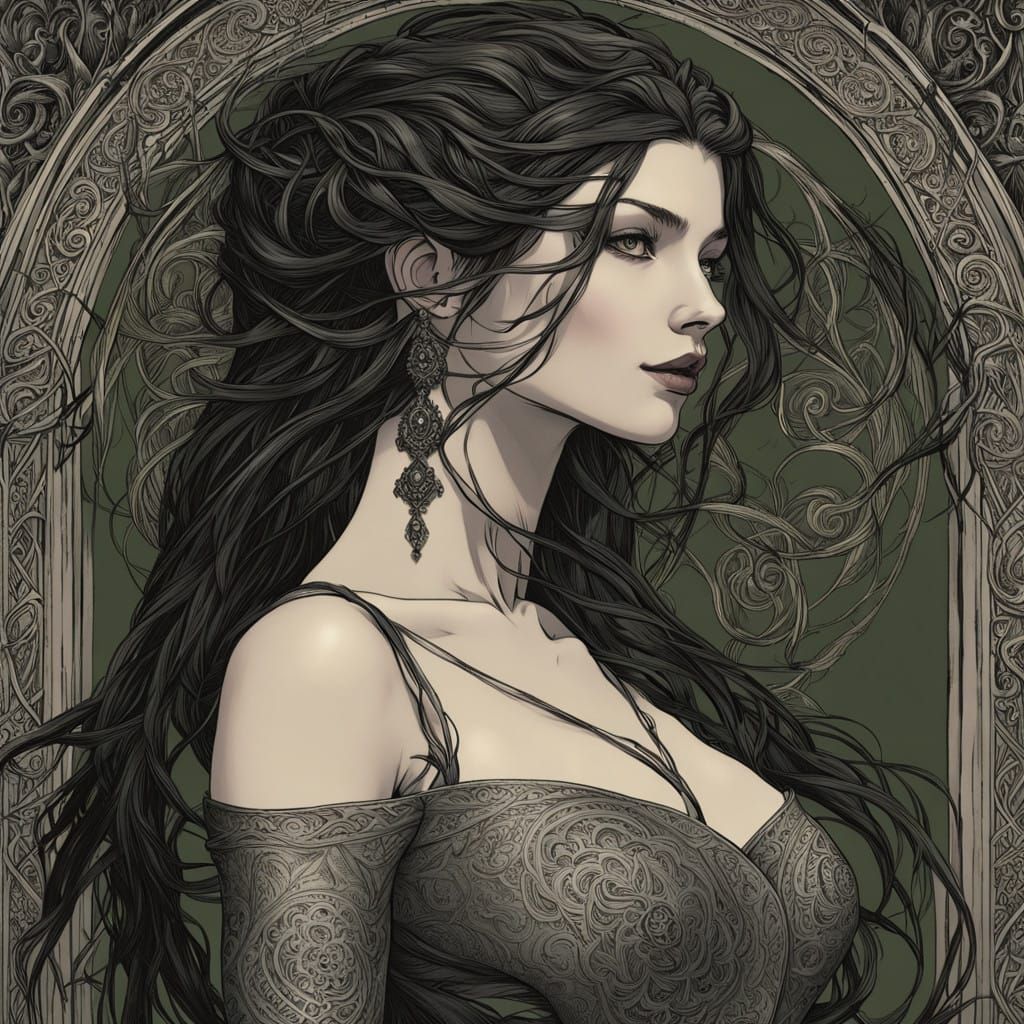 Ethereal Gothic Fey Woman in Dark Forest