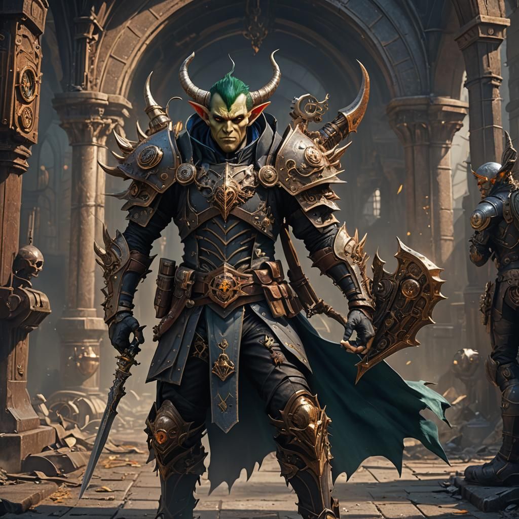 Steampunk Demon Elf Warrior in Detailed Matte Painting