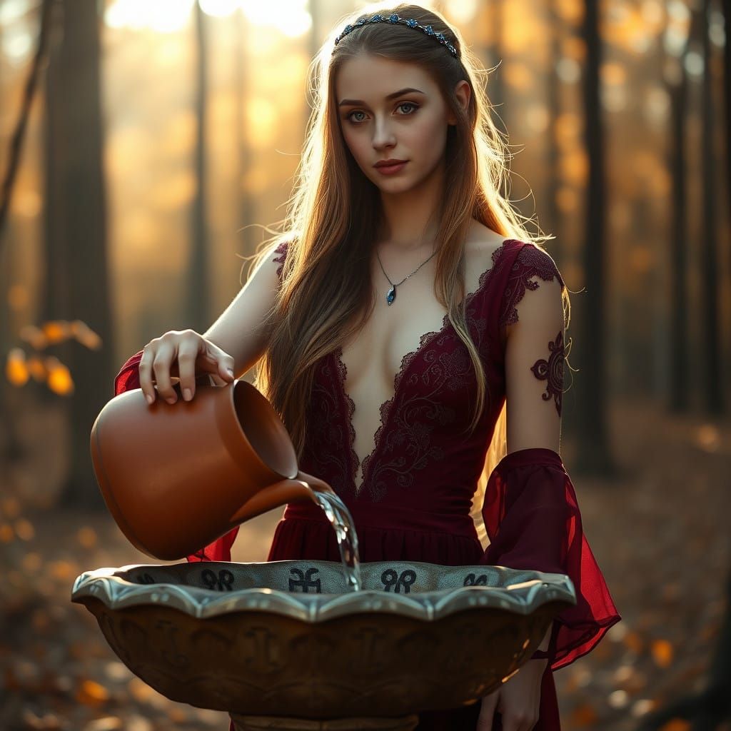 Ethereal Autumn Goddess in Burgundy Gown