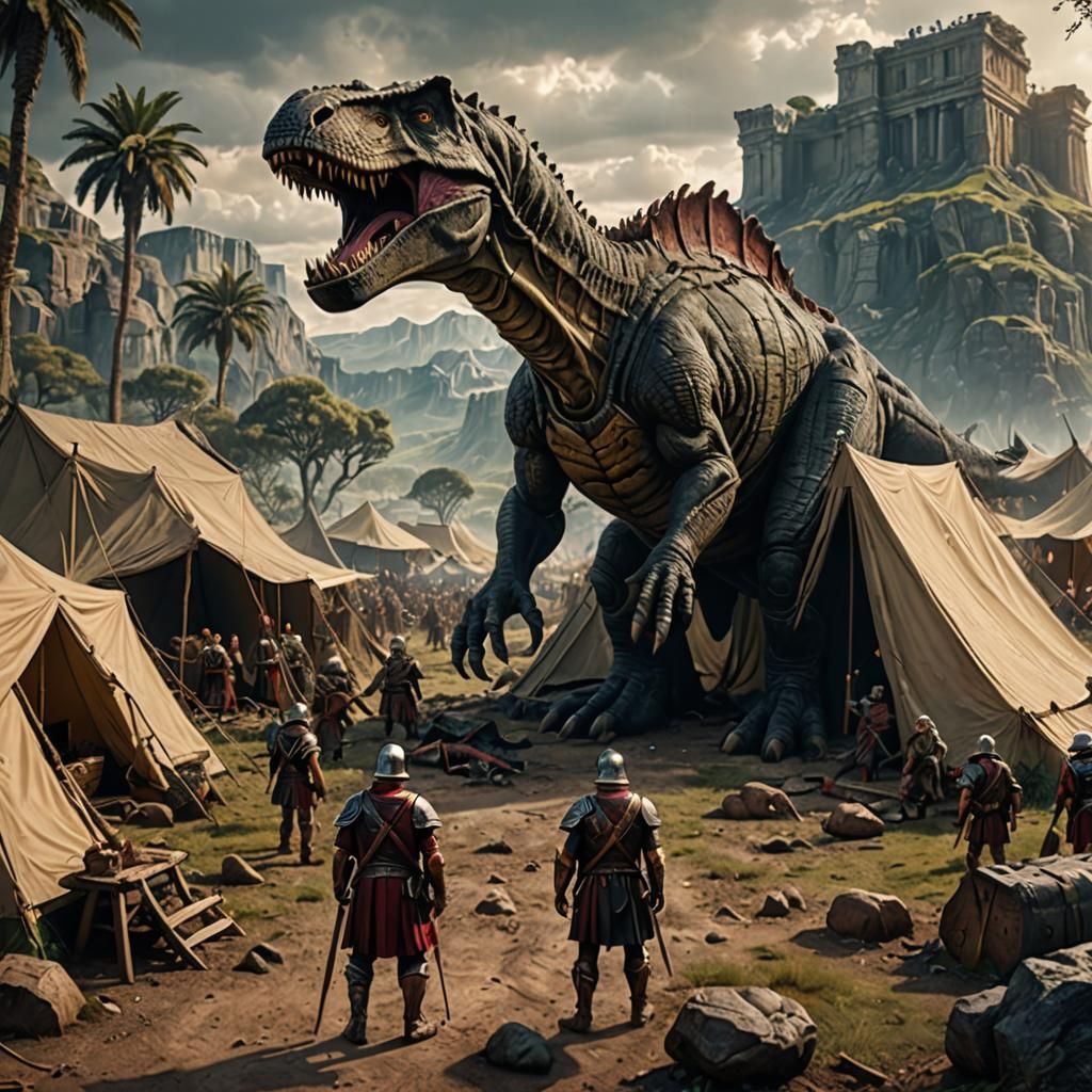 Caesar and Tyrannosaurus Rex in Roman Camp