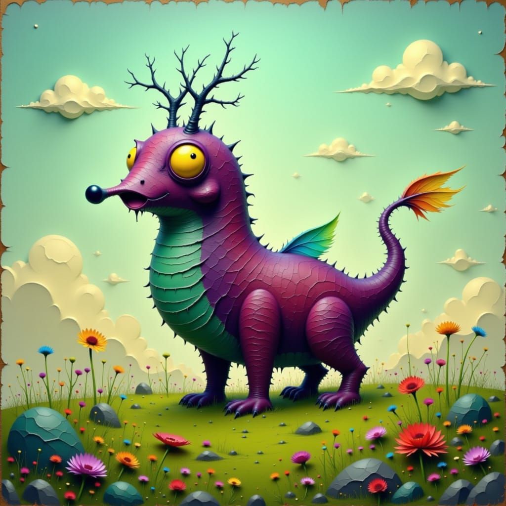 Feathery Round Shape in 3D Impasto Style