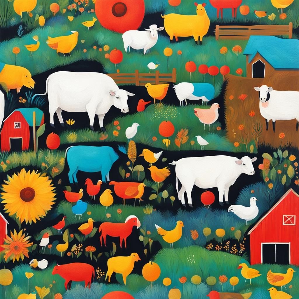 Abstract Farm Animals in Complementary Colors
