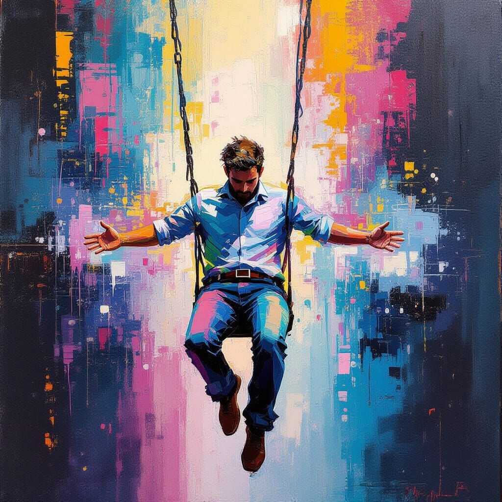 Distorted Digital Figure in Vibrant Gouache Portrait