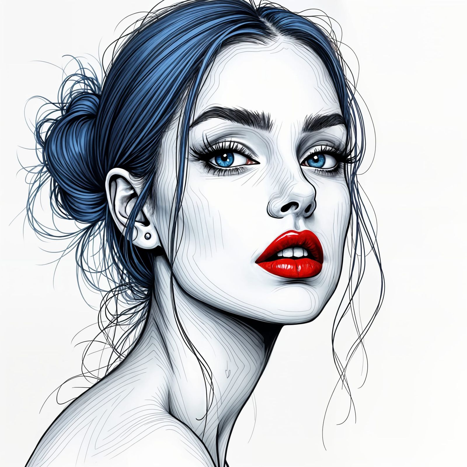 Striking Wire-Art Portrait of Woman with Red Lipstick
