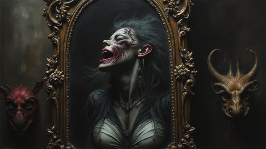 Menacing Mirror Cabinet Reflecting Distorted Visage