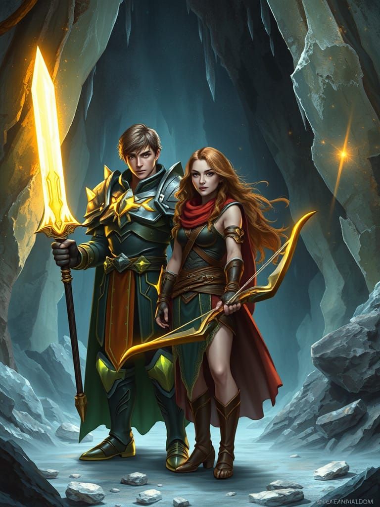 Magical Adventurers in a Crystal Cavern Scene