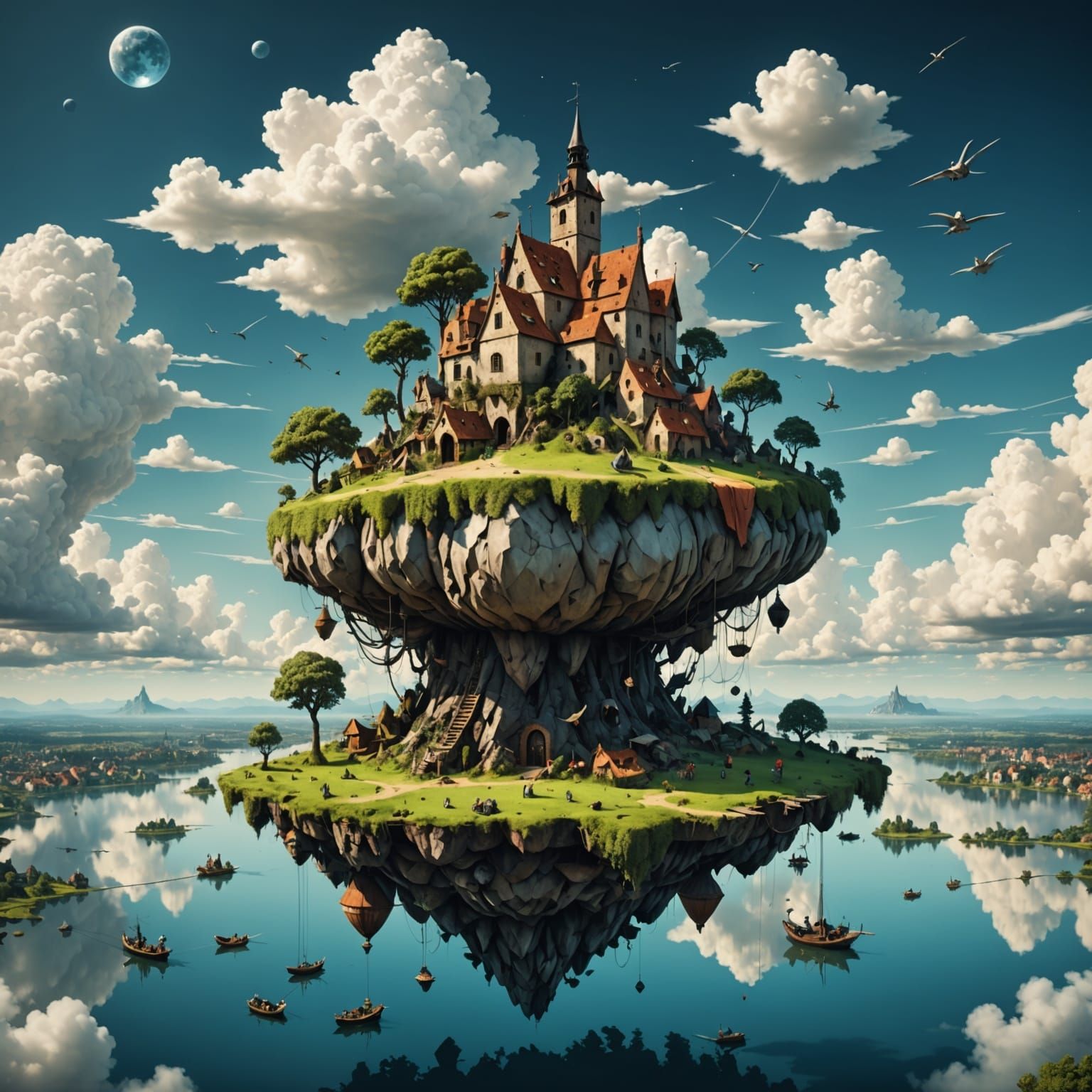 Floating Island in Moody Sky - Hyperrealistic HDR