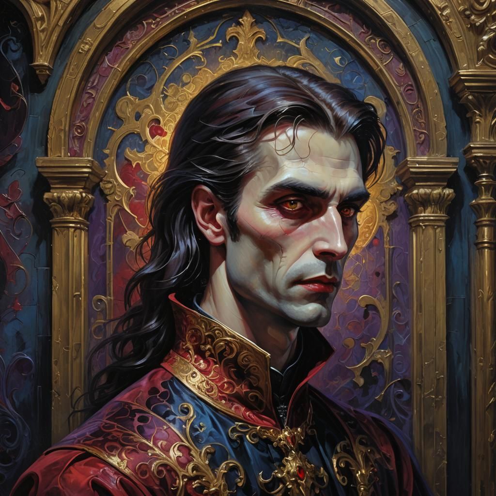 Vampire Lord Farewell: Symbolist Oil Painting Masterwork