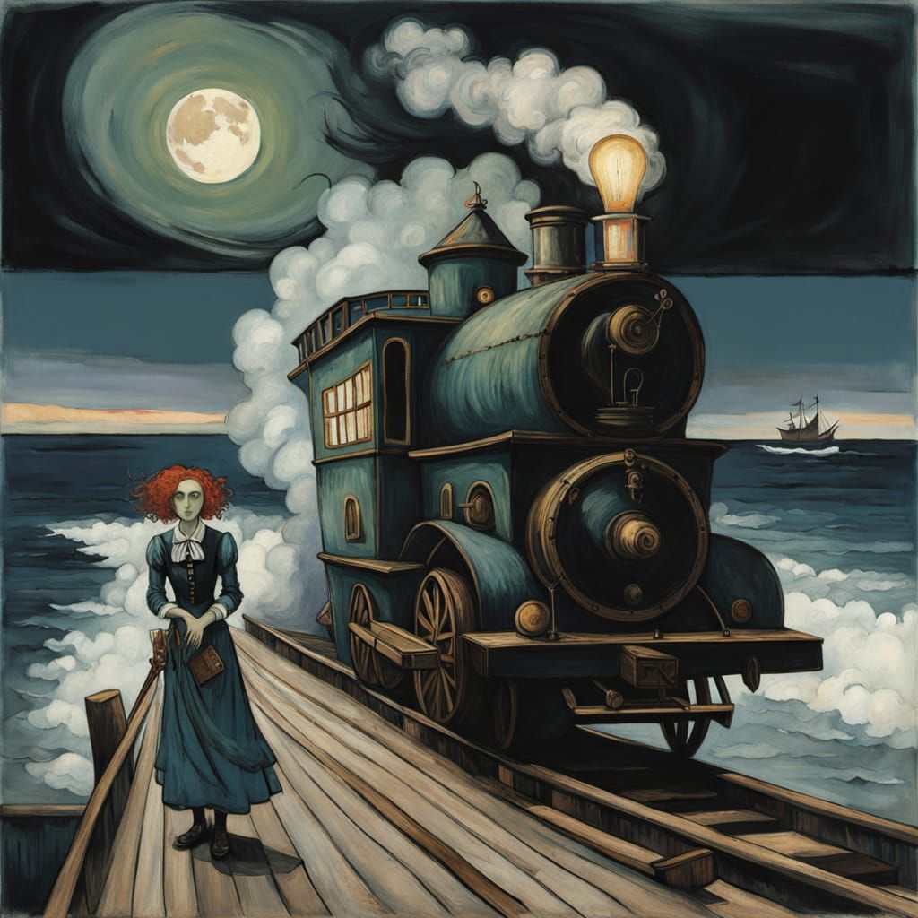 Surreal Embrace on the Jetty: A Sinister Beauty