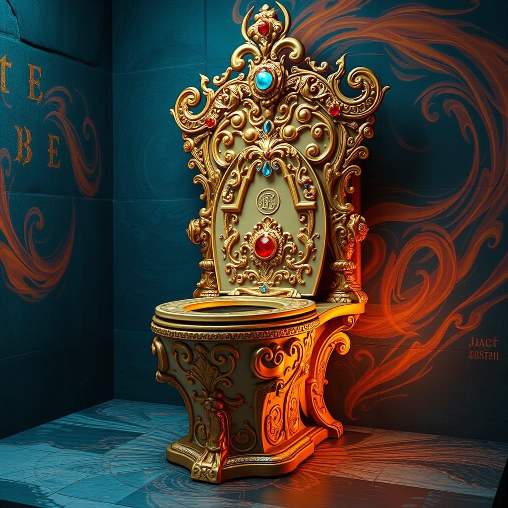Regal Toilet in Vibrant, Swirling Backdrop