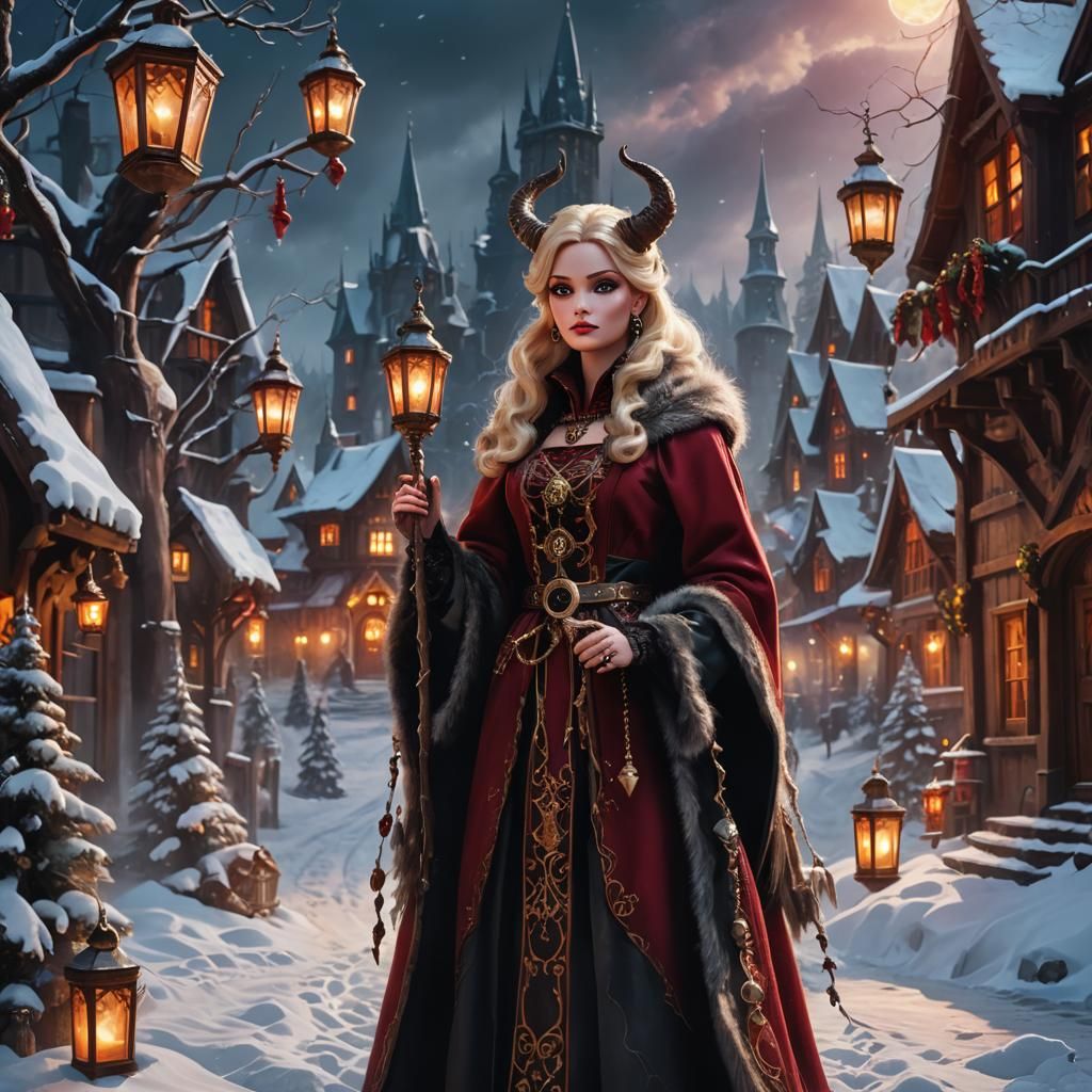 Gothic Krampus Barbie in Baroque Oil Painting Style
