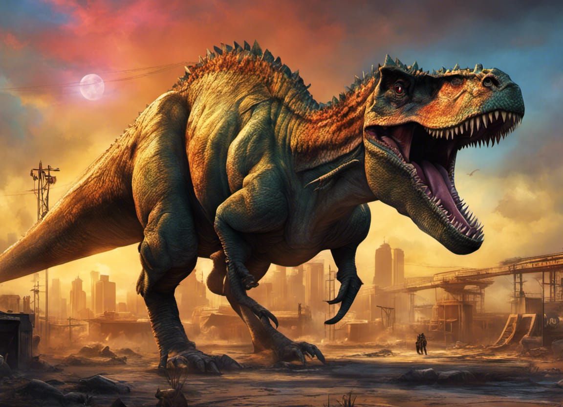 Dinosaur in Post-Apocalyptic Disastercore World