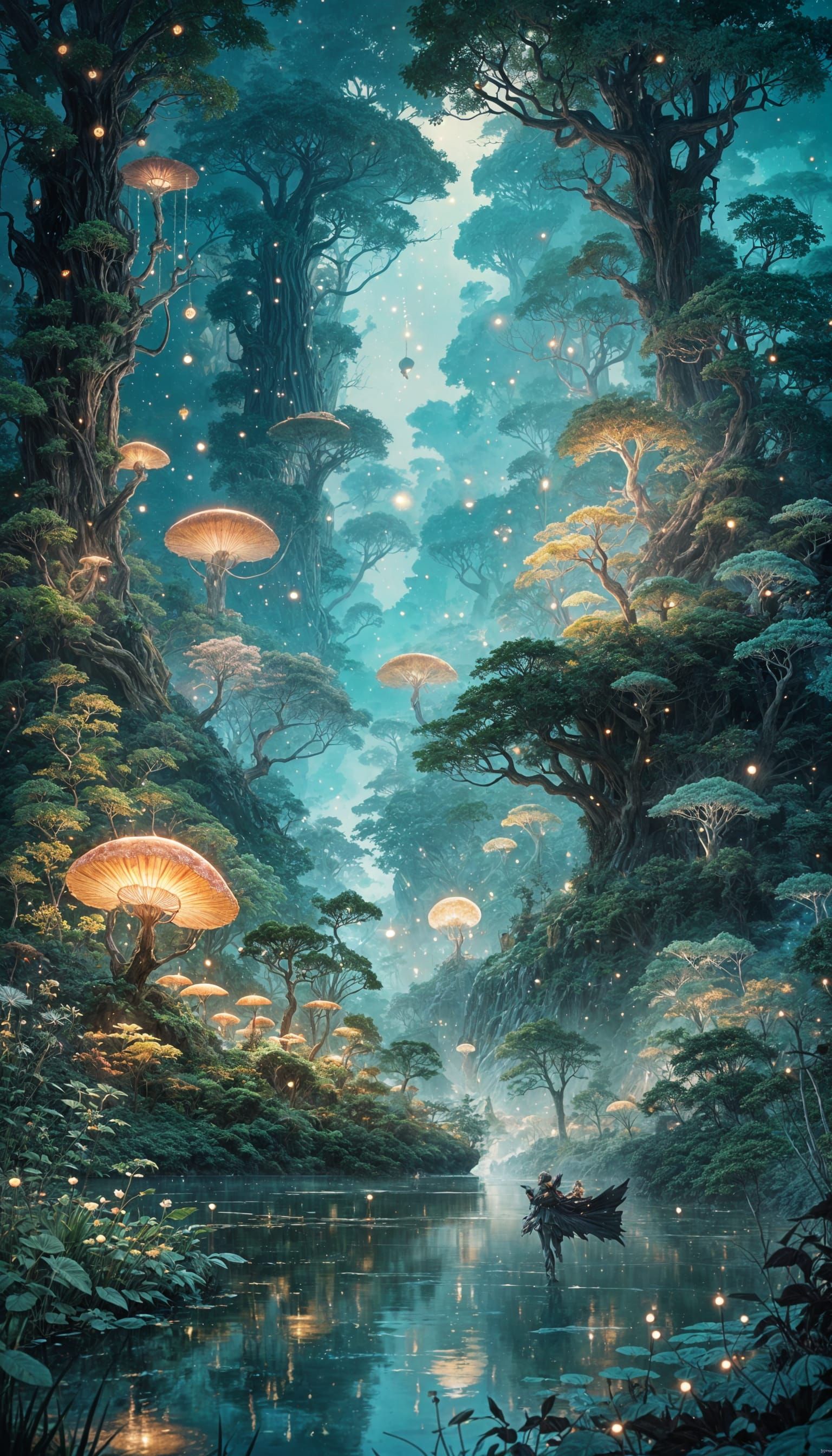 Anime Fantasy Forest Wallpaper in Digital Illustration Style