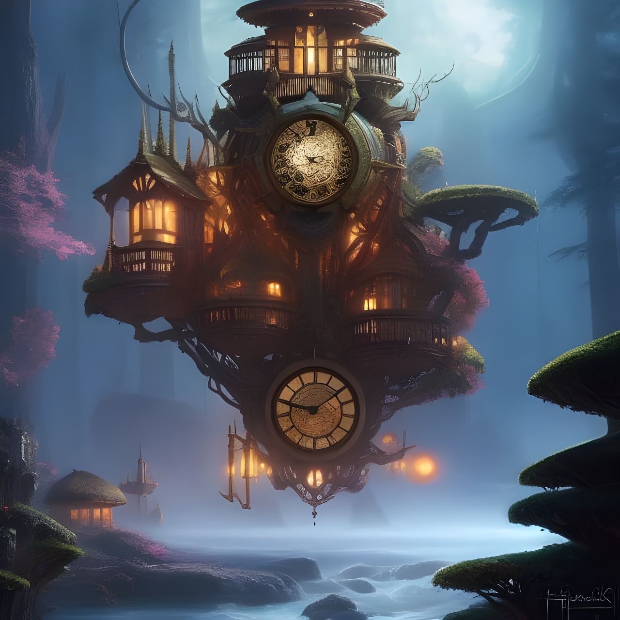 Fantastical Steampunk Time House in Forest