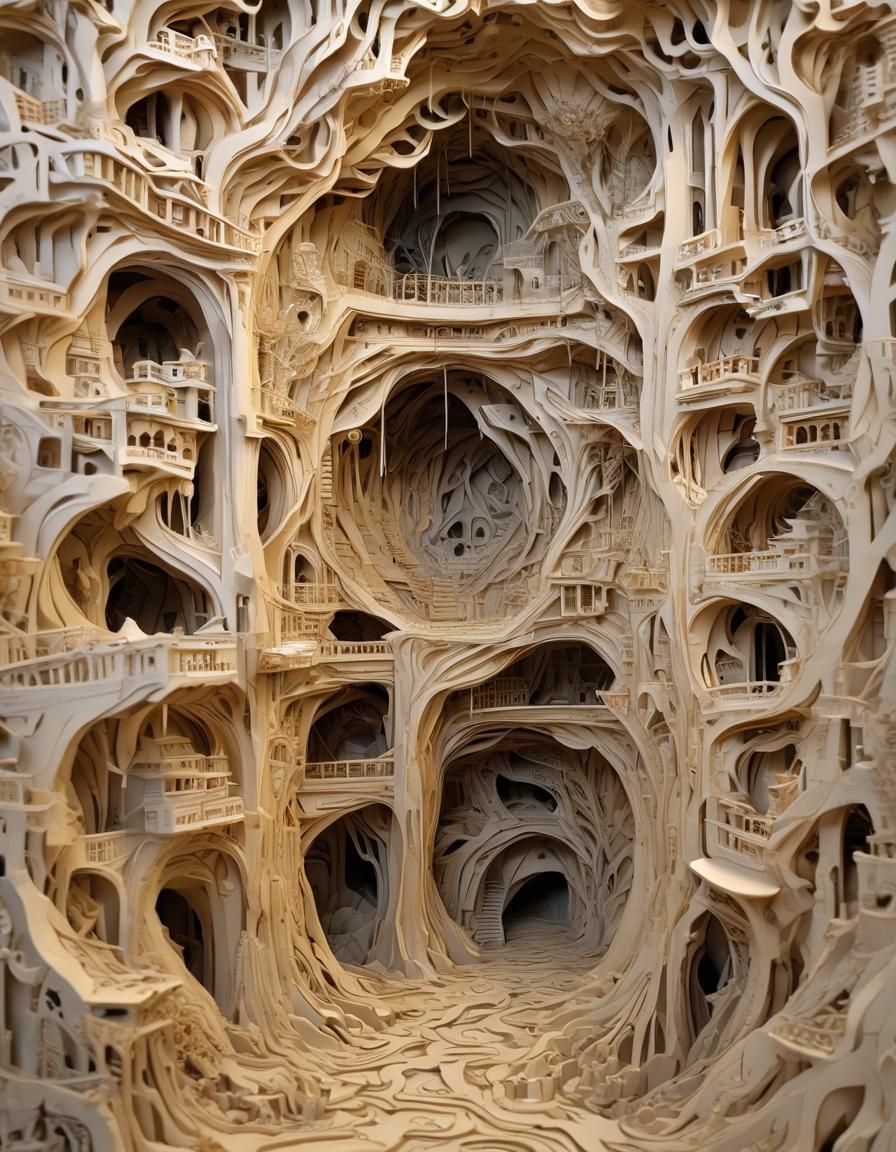 Detailed Fantasy Cave System in Kirigami Style