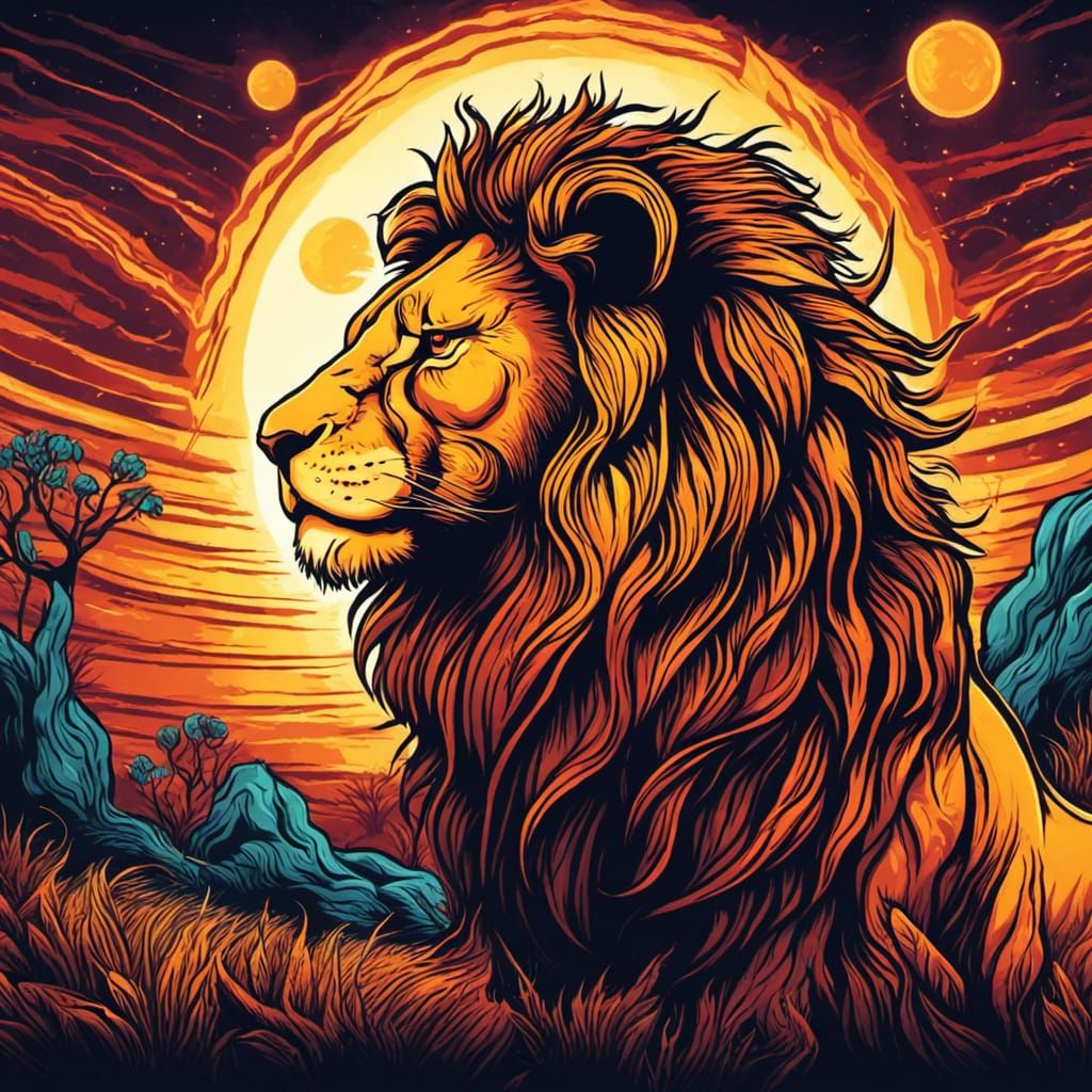 Psychedelic Lion Vector Art Wallpaper by Dan Mumford