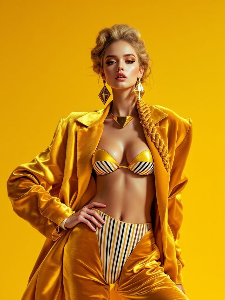 Luxurious Gold Fashion Portrait with Vibrant Surreal Colors