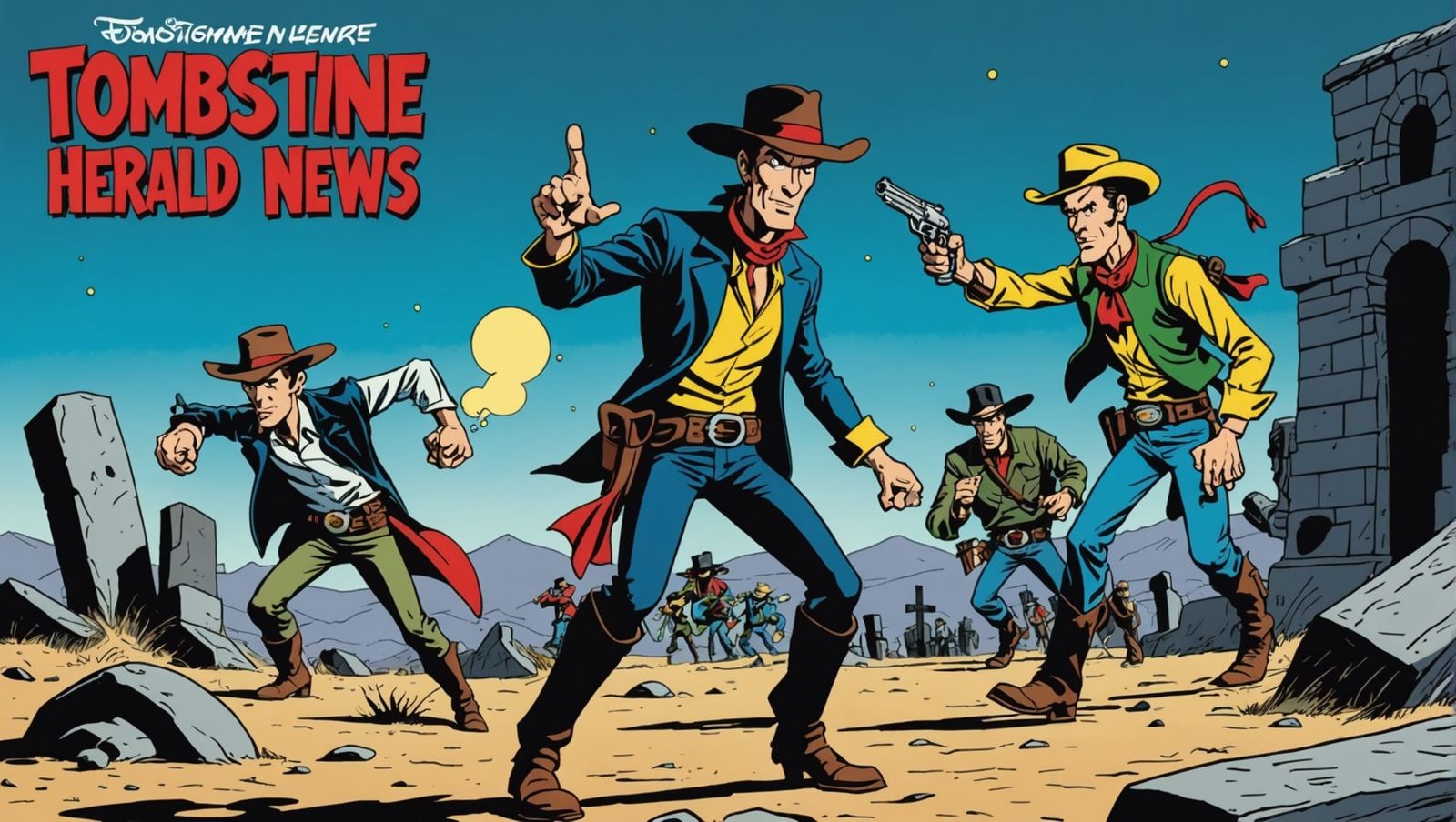 Lucky Luke Beats Aliens: Newspaper Cover Art