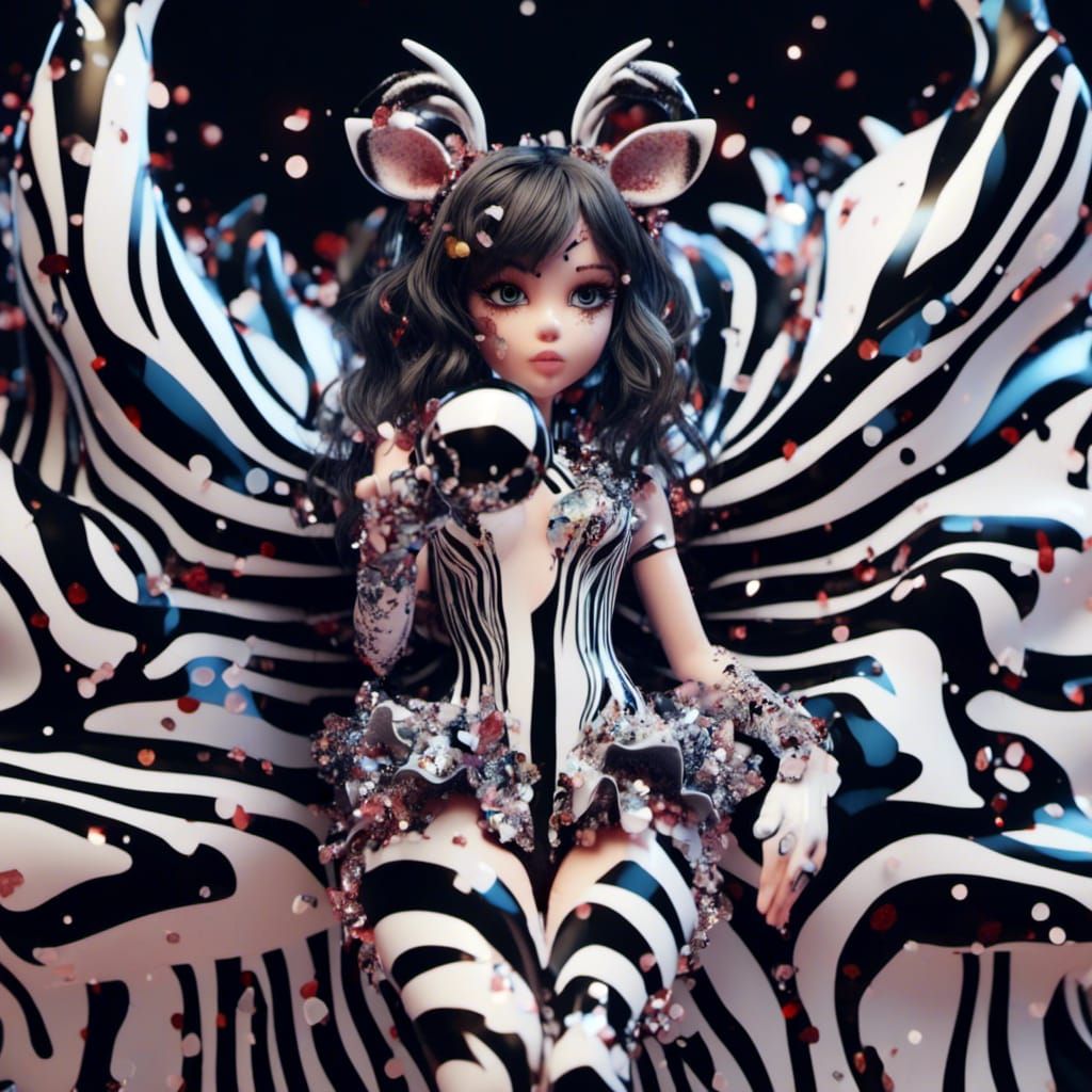 Cracked Glass Zebra: Digital Art Portrait