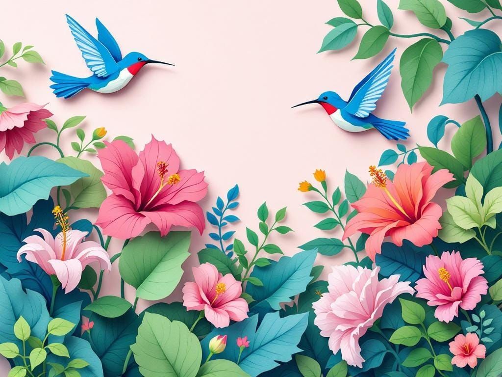 Hummingbirds in Paper Diorama Style of Matisse and Brodskaya