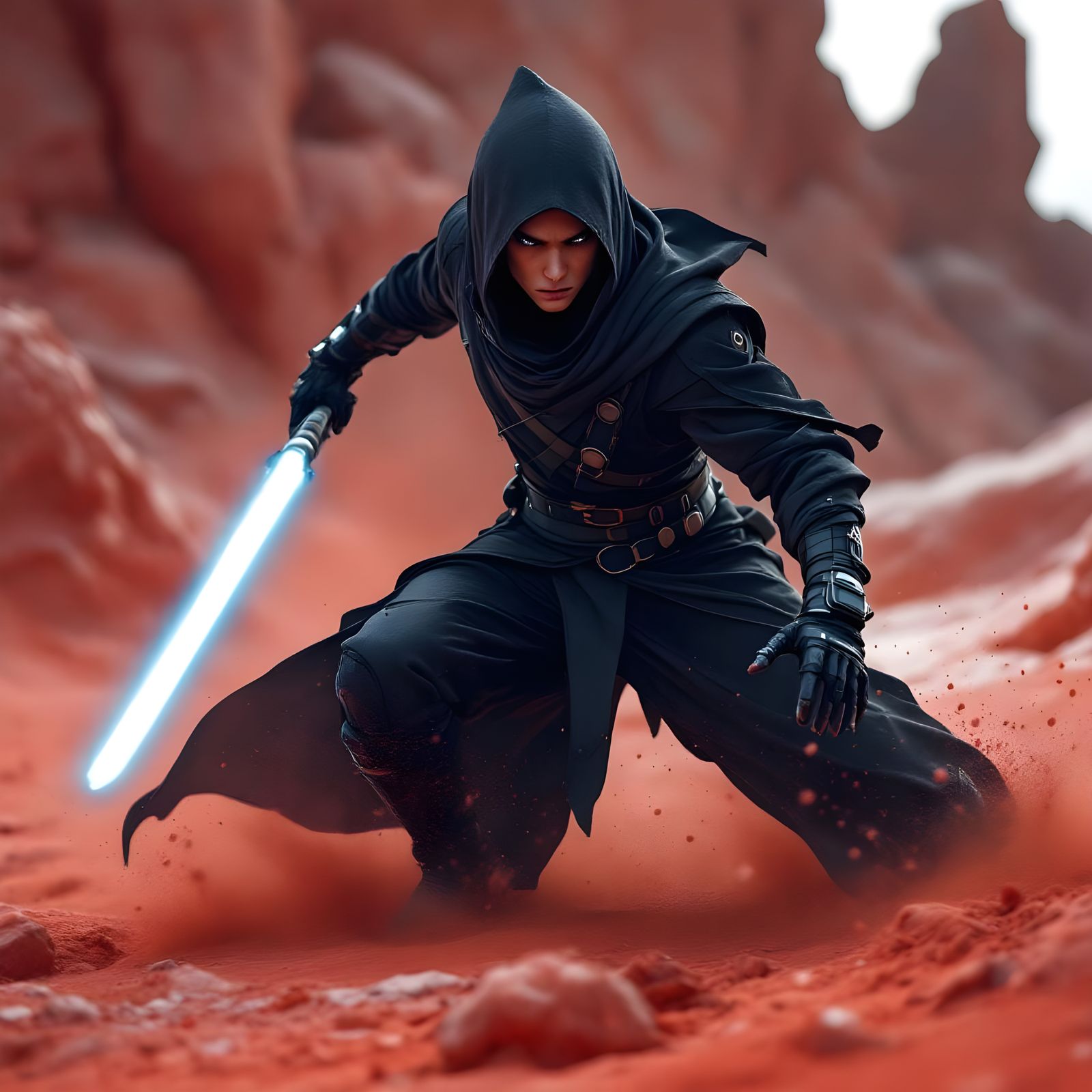 Ninja Jedi with Lightsaber on Alien Planet