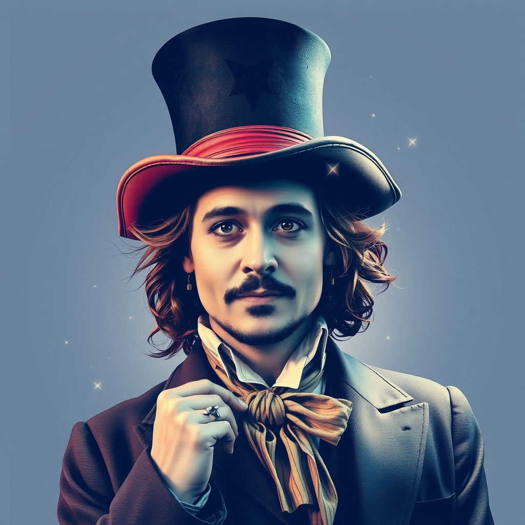 Willy Wonka with Pirate Ship Hat as Alcohol Ink