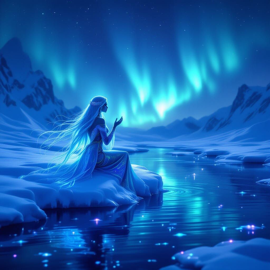 Ethereal Siren Sings from Ice Floe in Frozen Alien Sea