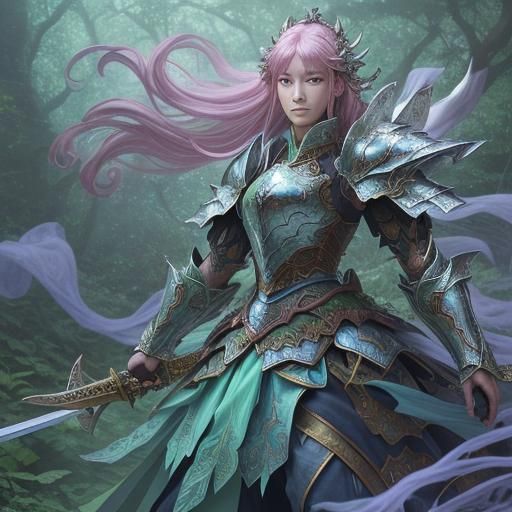 Armored Warrior in Mystical Anime Forest