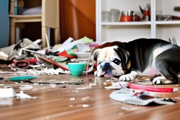 Cute Dog in a Messy Room