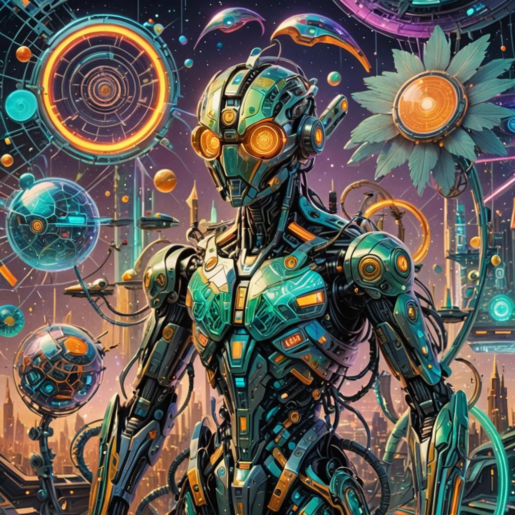 Detailed Holographic Futuristic Landscape in Vivid Colors