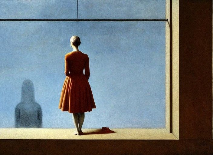 Lonely Girl by Window in Muted Colors