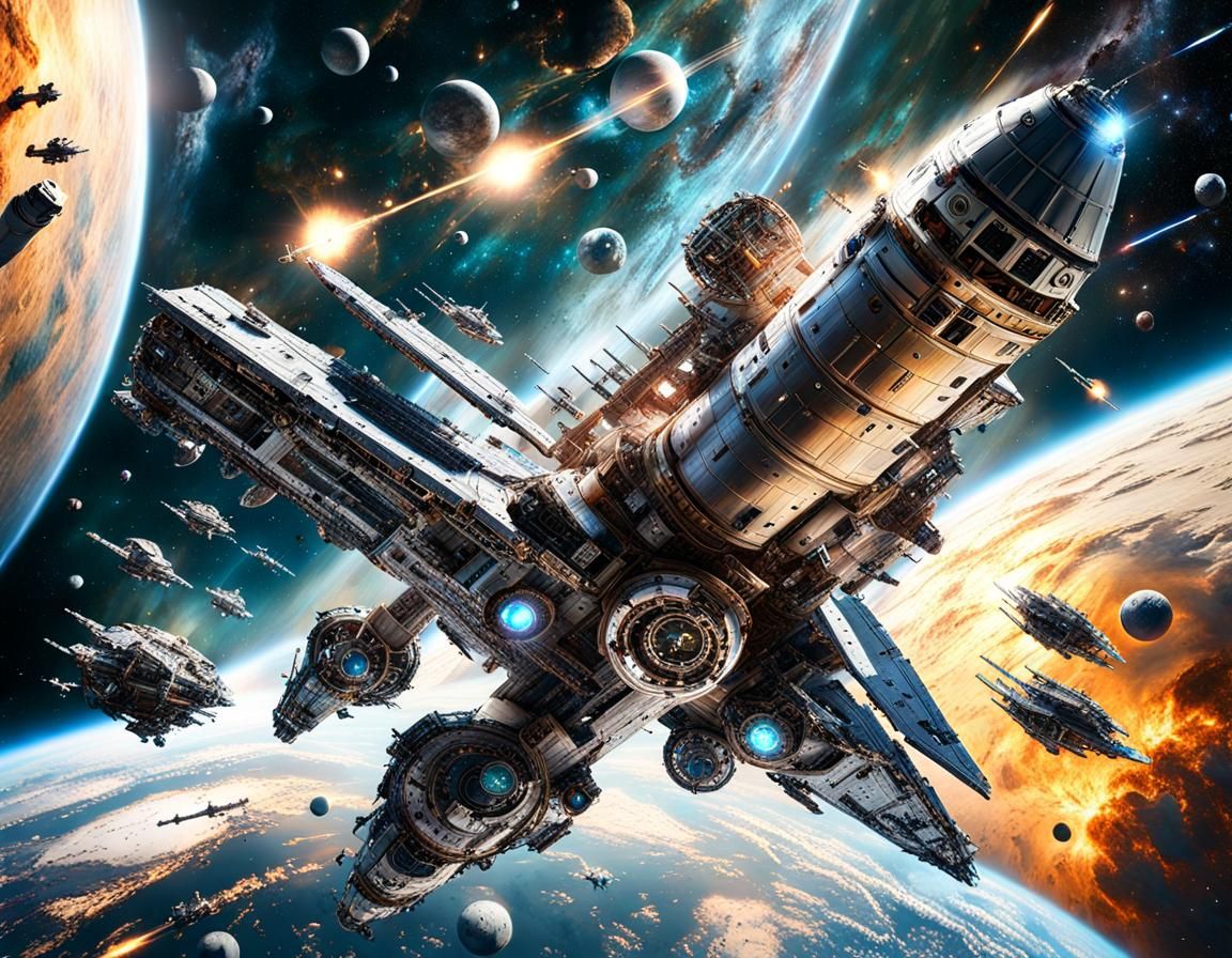 Epic Space Battle with Iridescent Starships