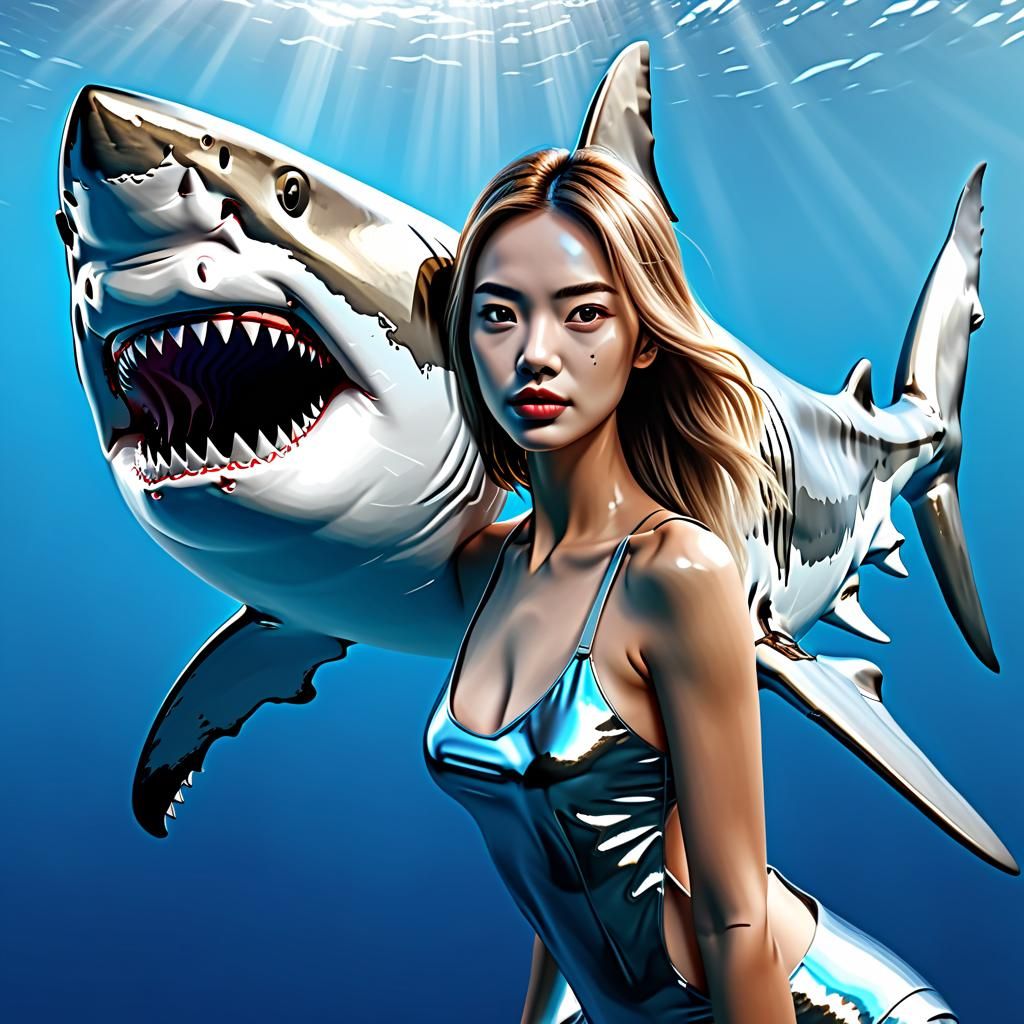 Shark-Woman Hybrid in Hyper-Realistic 3D