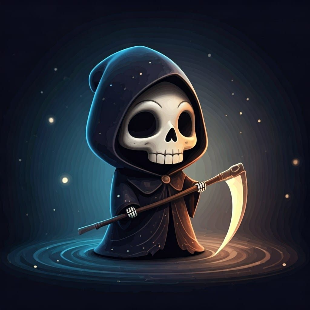 Whimsical Chibi Grim Reaper in a Mystical Realm