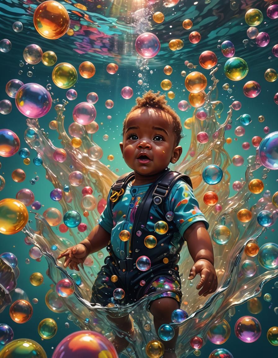 Hyperrealistic Baby Underwater with Bubbles