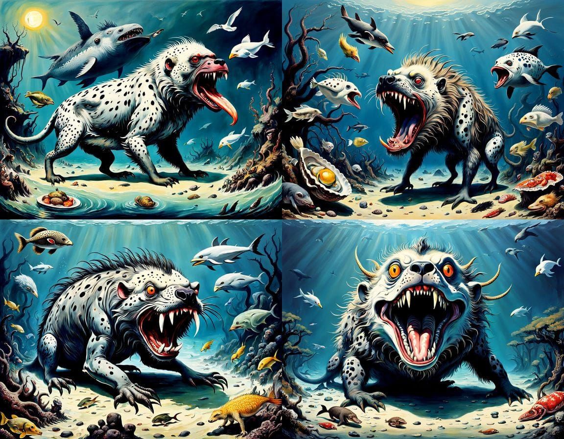 Horrific Ocean Creature Fusion in Romantic Style