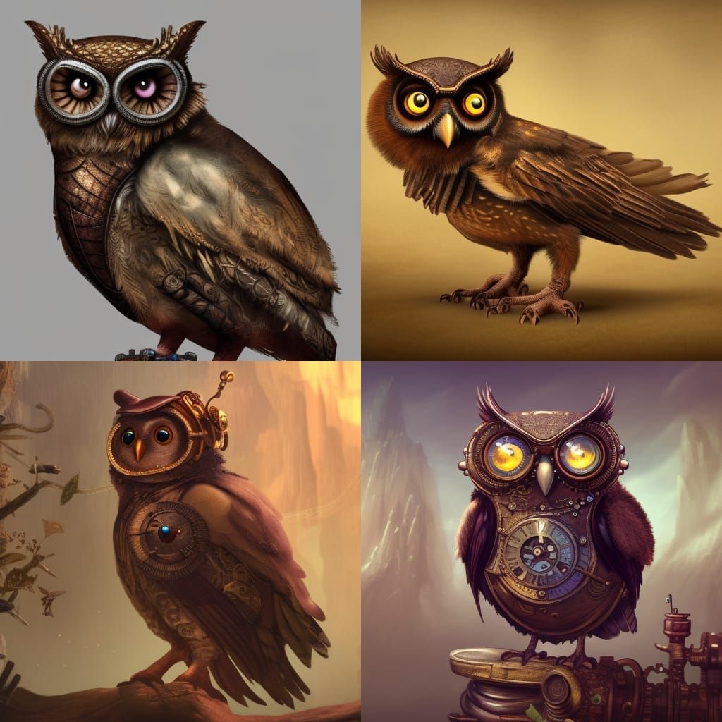 Cute Steampunk Owl in Fantasy Concept Art