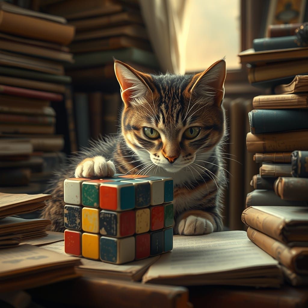 Whiskered Genius Solves Vintage Puzzle in Cozy Study